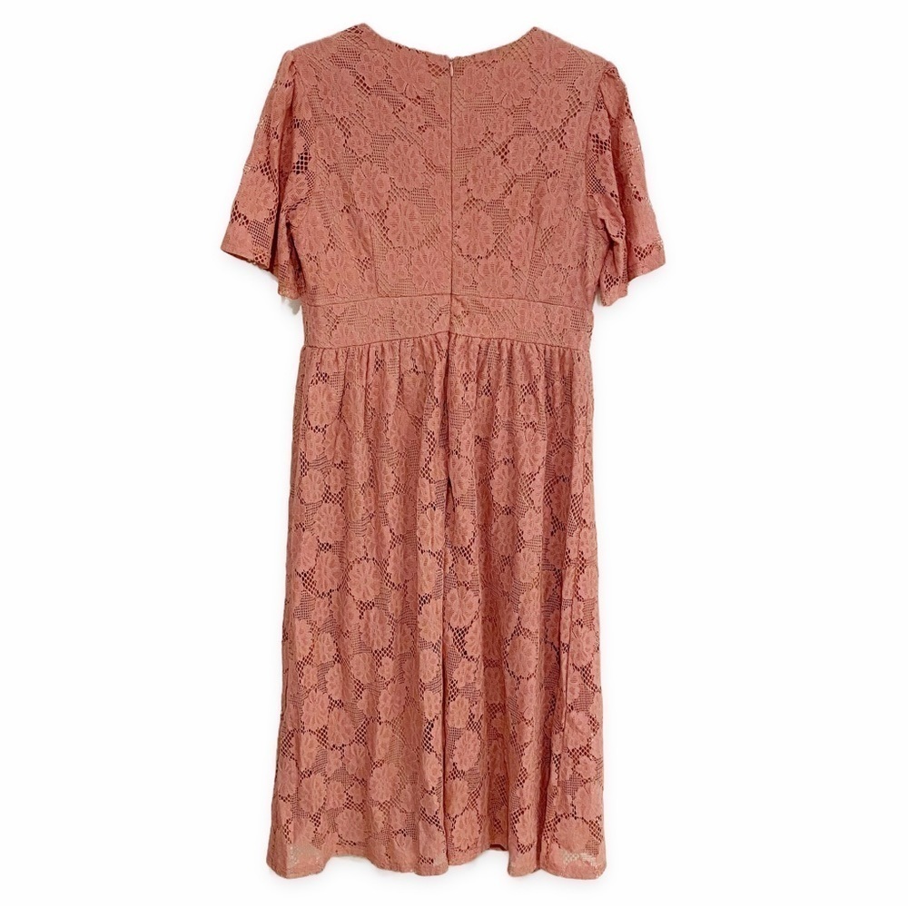 Gaovot | Floral Lace MIDI Dress V-Neck Pink Size Medium - Picture 4 of 7